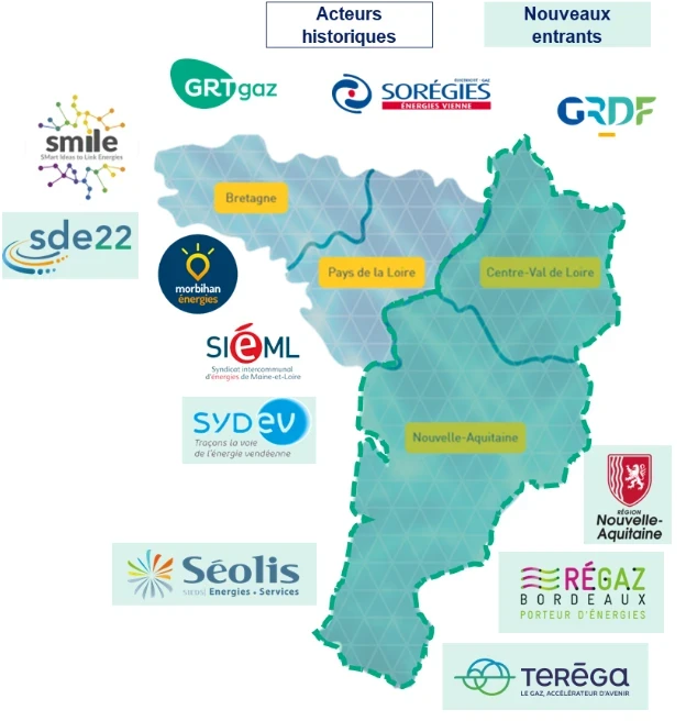 Carte des acteurs partenaires qui ont signé le contrat de partenariat West Grid Synergy.